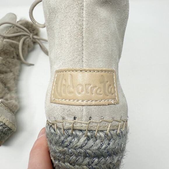 Vidorreta Taupe Suede & Faux Fur Espadrille Boots Size EU 39 Lace Up Wedge Heel - Picture 8 of 9